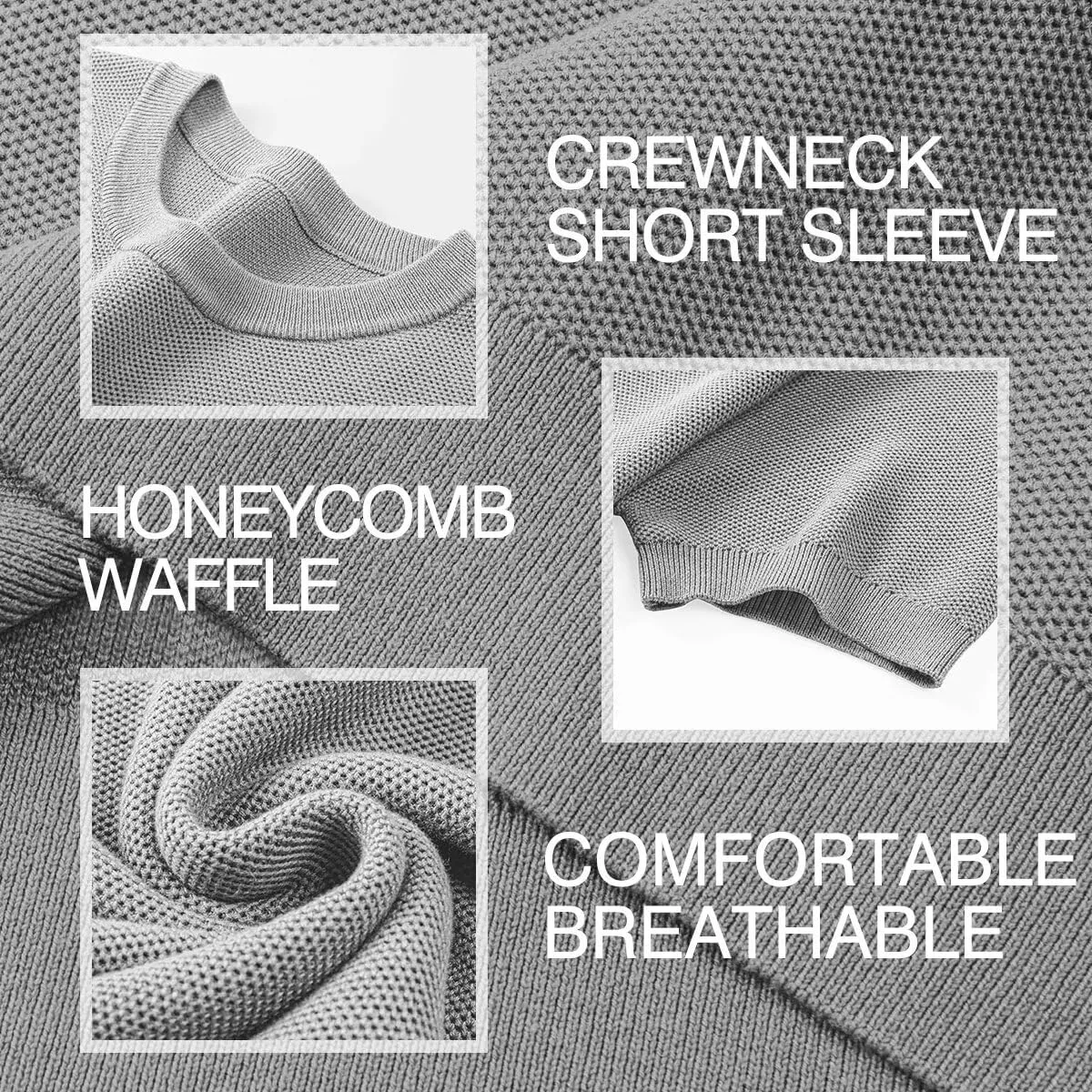 Mens 100% Cotton T-Shirts Casual Short Sleeve Crewneck Knit Shirts Summer Waffle Solid Knitted Pullover Sweater