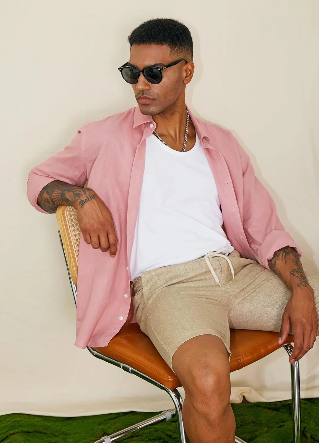 Men's 100% Linen Shirt Long Sleeve Button Down Casual Beach Shirts Plus Size