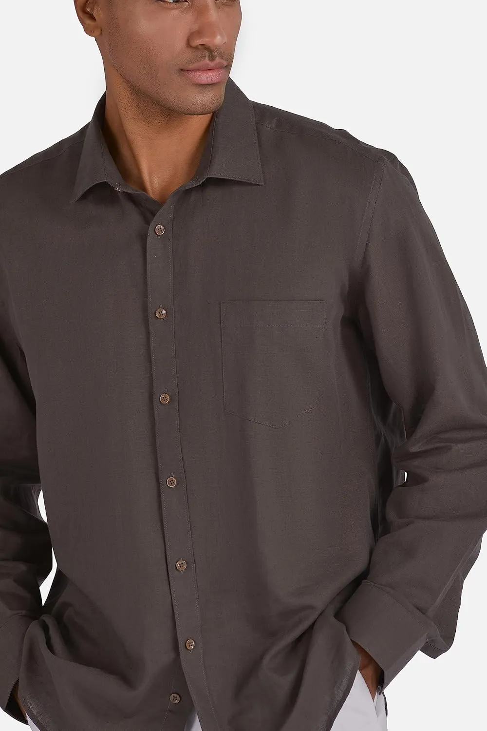 Men's 100% Linen Shirt Long Sleeve Button Down Casual Beach Shirts Plus Size
