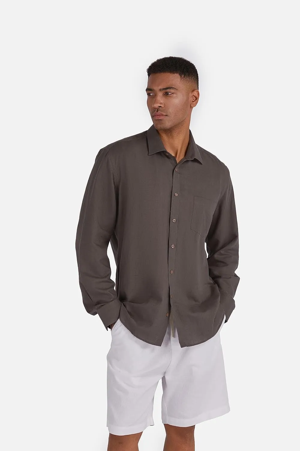 Men's 100% Linen Shirt Long Sleeve Button Down Casual Beach Shirts Plus Size