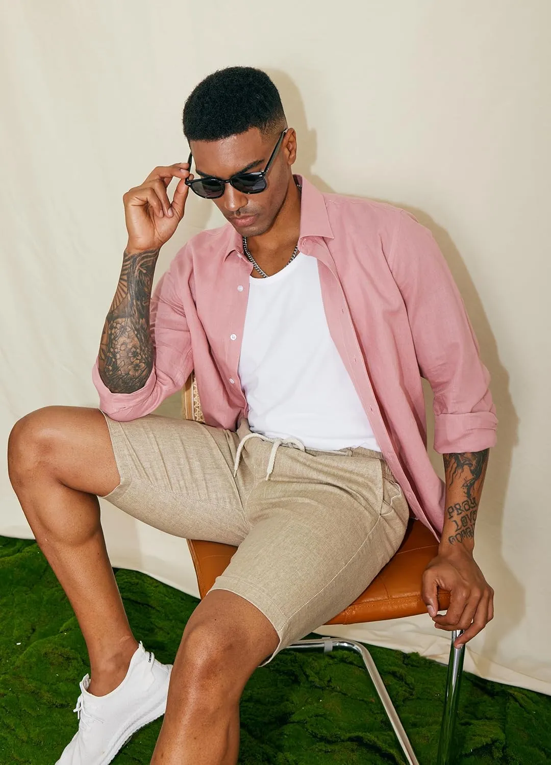 Men's 100% Linen Shirt Long Sleeve Button Down Casual Beach Shirts Plus Size