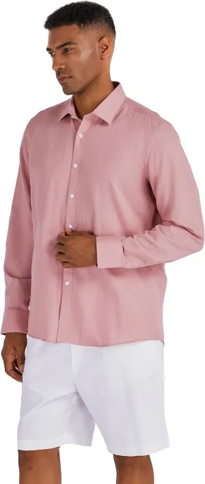 Men's 100% Linen Shirt Long Sleeve Button Down Casual Beach Shirts Plus Size