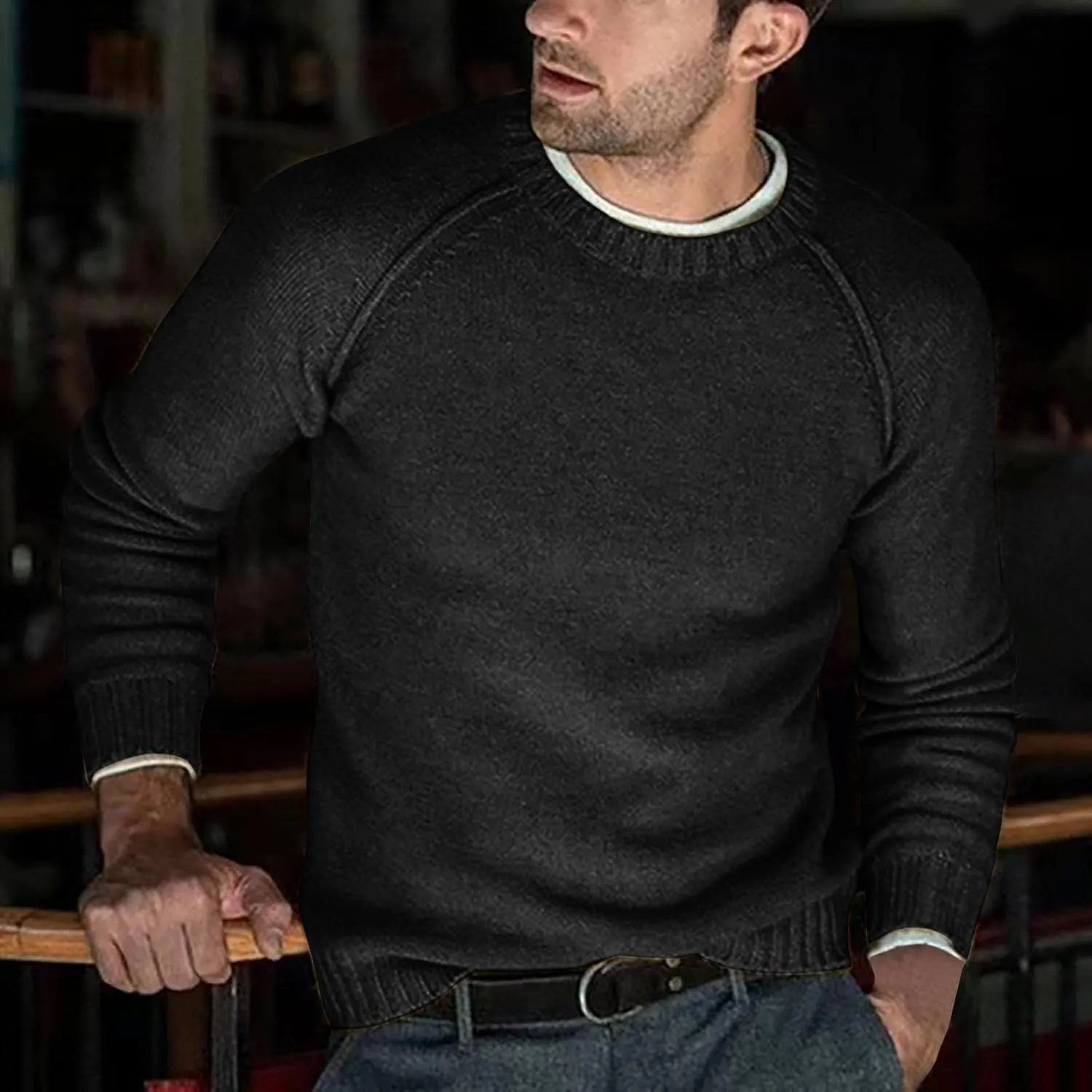 Men's Basic Lightweight Knitted Sweaters Cotton Soft Crewneck Fall Winter Sweatshirts Long Sleeve Slim Fit Pullovers