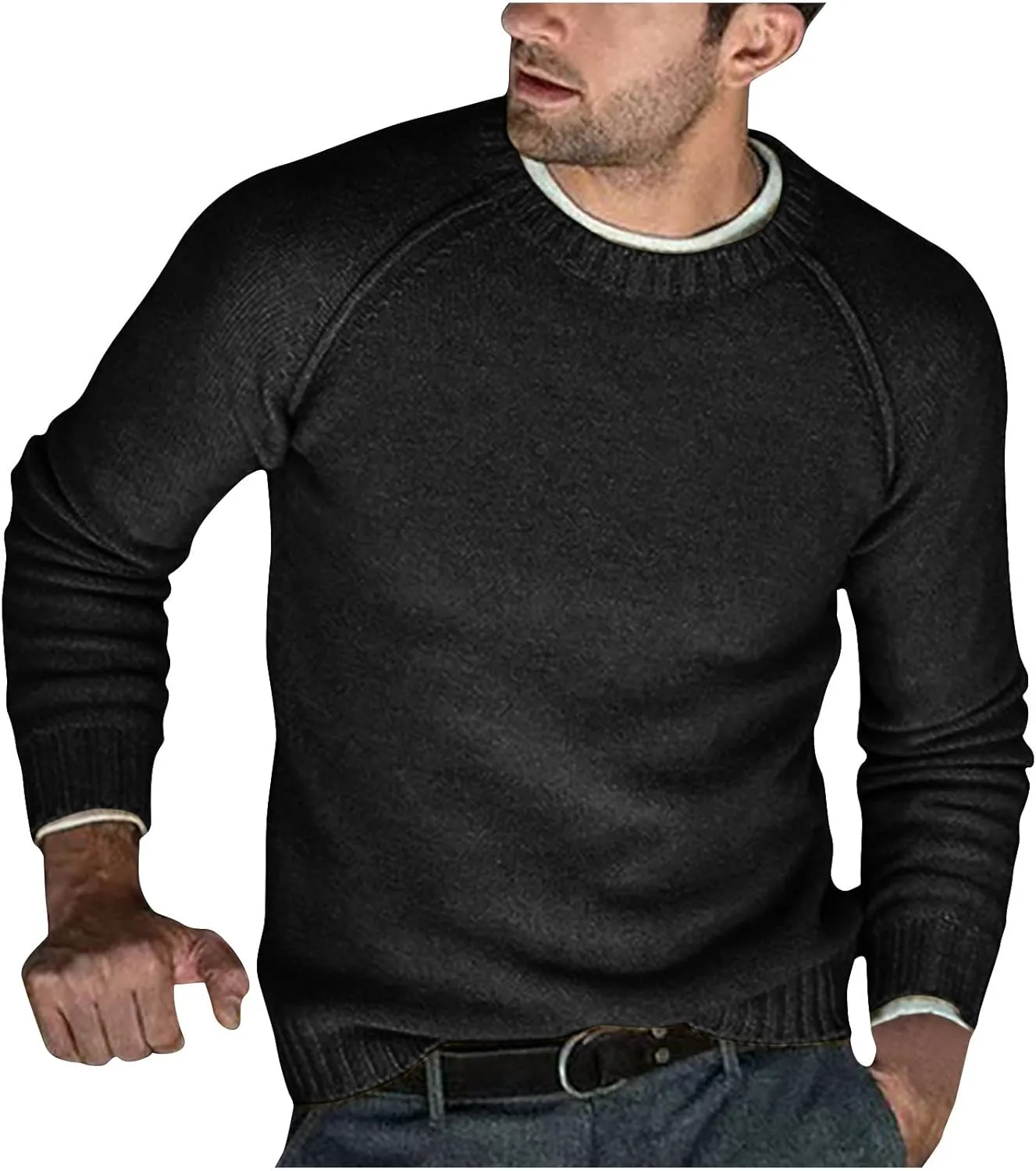 Men's Basic Lightweight Knitted Sweaters Cotton Soft Crewneck Fall Winter Sweatshirts Long Sleeve Slim Fit Pullovers