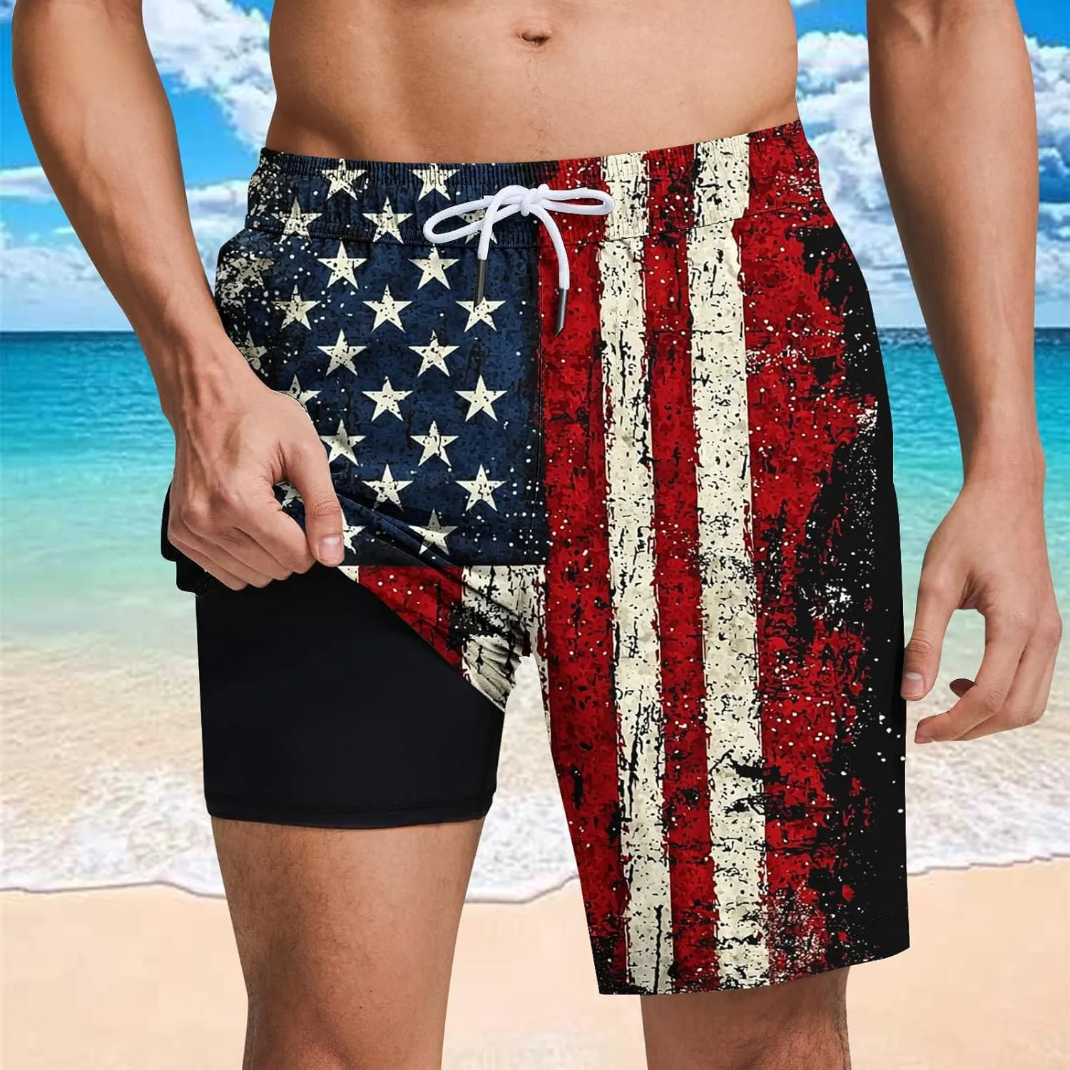 Mens Boxer Briefs Moisture Wicking Swim Trunks Men with Liner Quick Dry Swimwear Surf Board Beach Outfits Summer 2025