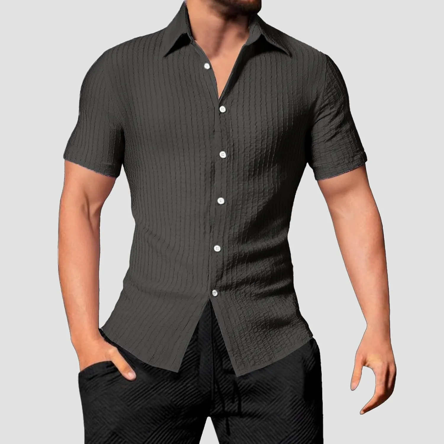 Men's Button Down Shirts Short Sleeve Casual Dress Shirts Summer Solid Beach Vacation Shirts 2025 Summer