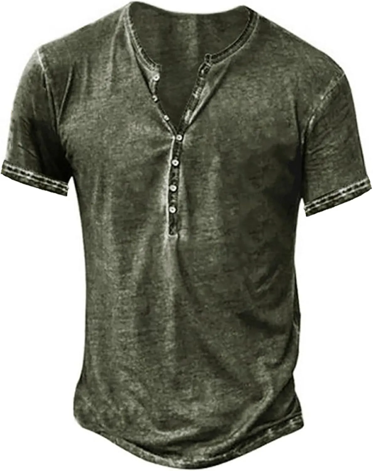Mens Distressed Henley Shirts Retro Short Sleeve Tee Shirts Casual Button Down Washed T-Shirts for Men