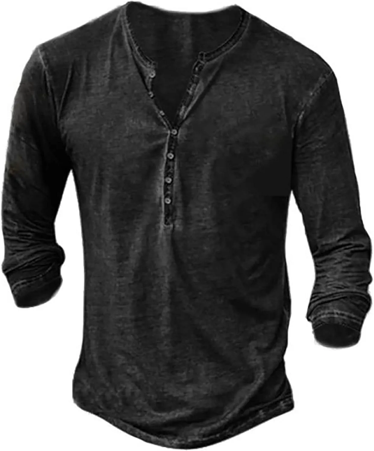 Mens Distressed Henley Shirts Vintage Long Sleeve Shirts Casual Button Down V Neck T Shirts for Men