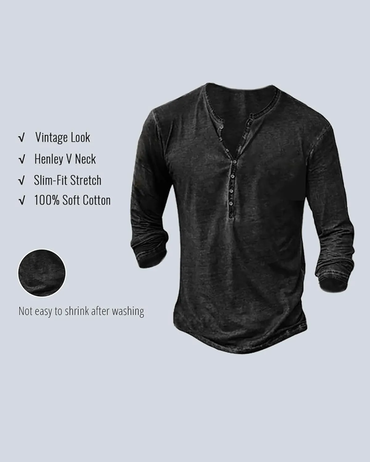 Mens Distressed Henley Shirts Vintage Long Sleeve Shirts Casual Button Down V Neck T Shirts for Men