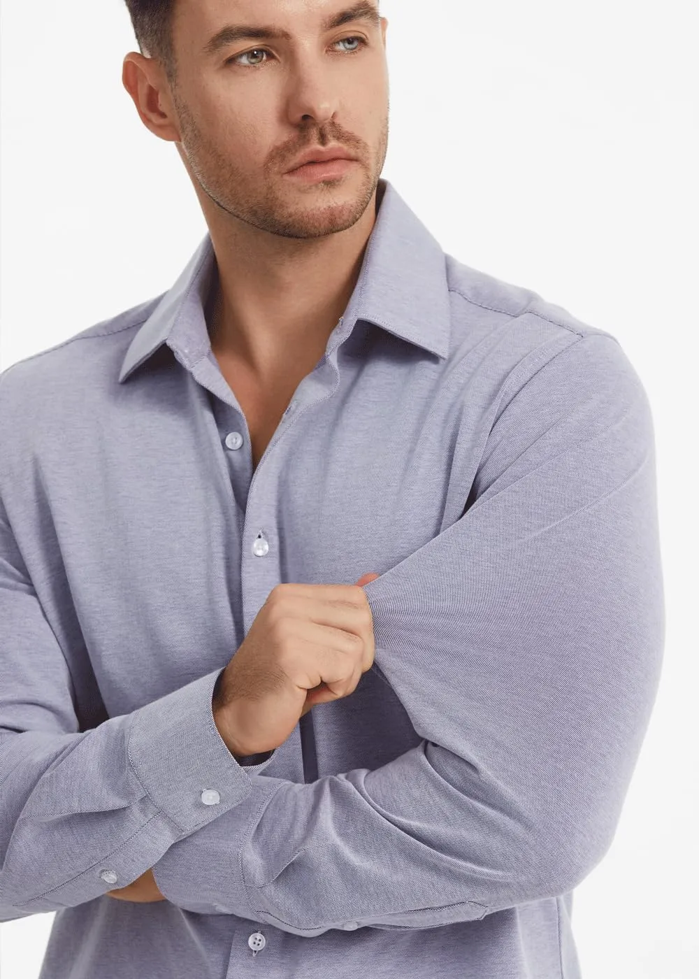 Men's Dress Knitted Shirts Stretch Wrinkle Free Button Down Shirts Long Sleeve Business Casual Shirts Mens