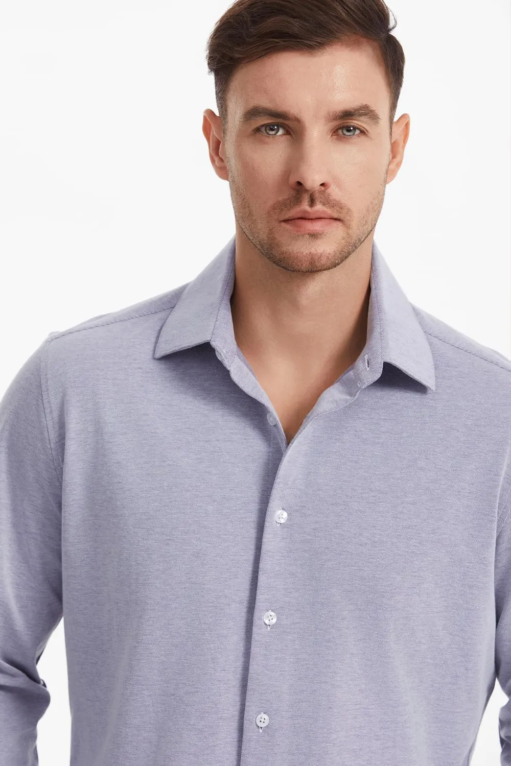 Men's Dress Knitted Shirts Stretch Wrinkle Free Button Down Shirts Long Sleeve Business Casual Shirts Mens