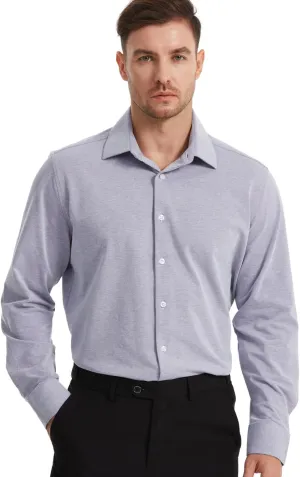 Men's Dress Knitted Shirts Stretch Wrinkle Free Button Down Shirts Long Sleeve Business Casual Shirts Mens