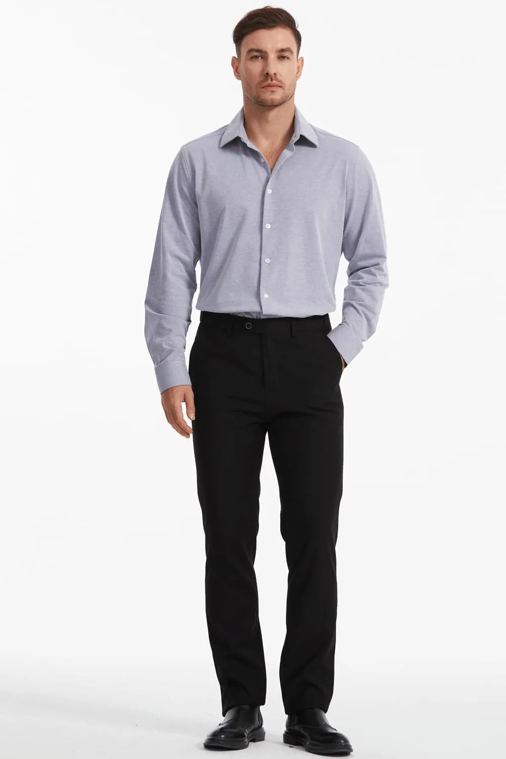 Men's Dress Knitted Shirts Stretch Wrinkle Free Button Down Shirts Long Sleeve Business Casual Shirts Mens