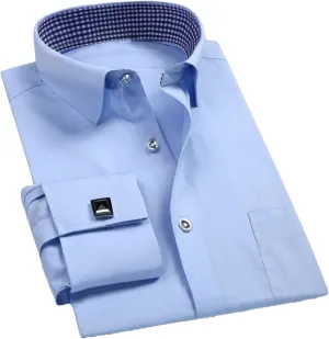 Mens French Dress Shirt Cufflinks Long Sleeve Casual Buttons Shirts Regular Fit Clothes
