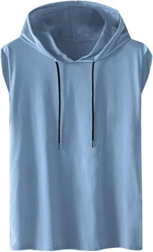 Mens Hooded Tank Tops Sleeveless Gym Hoodies Workout Cut Off Muscle Shirts Lightweight Casual Athletic Relax T-Shirts