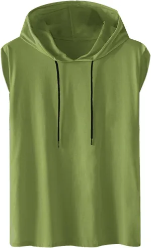 Mens Hooded Tank Tops Sleeveless Gym Hoodies Workout Cut Off Muscle Shirts Lightweight Casual Athletic Relax T-Shirts