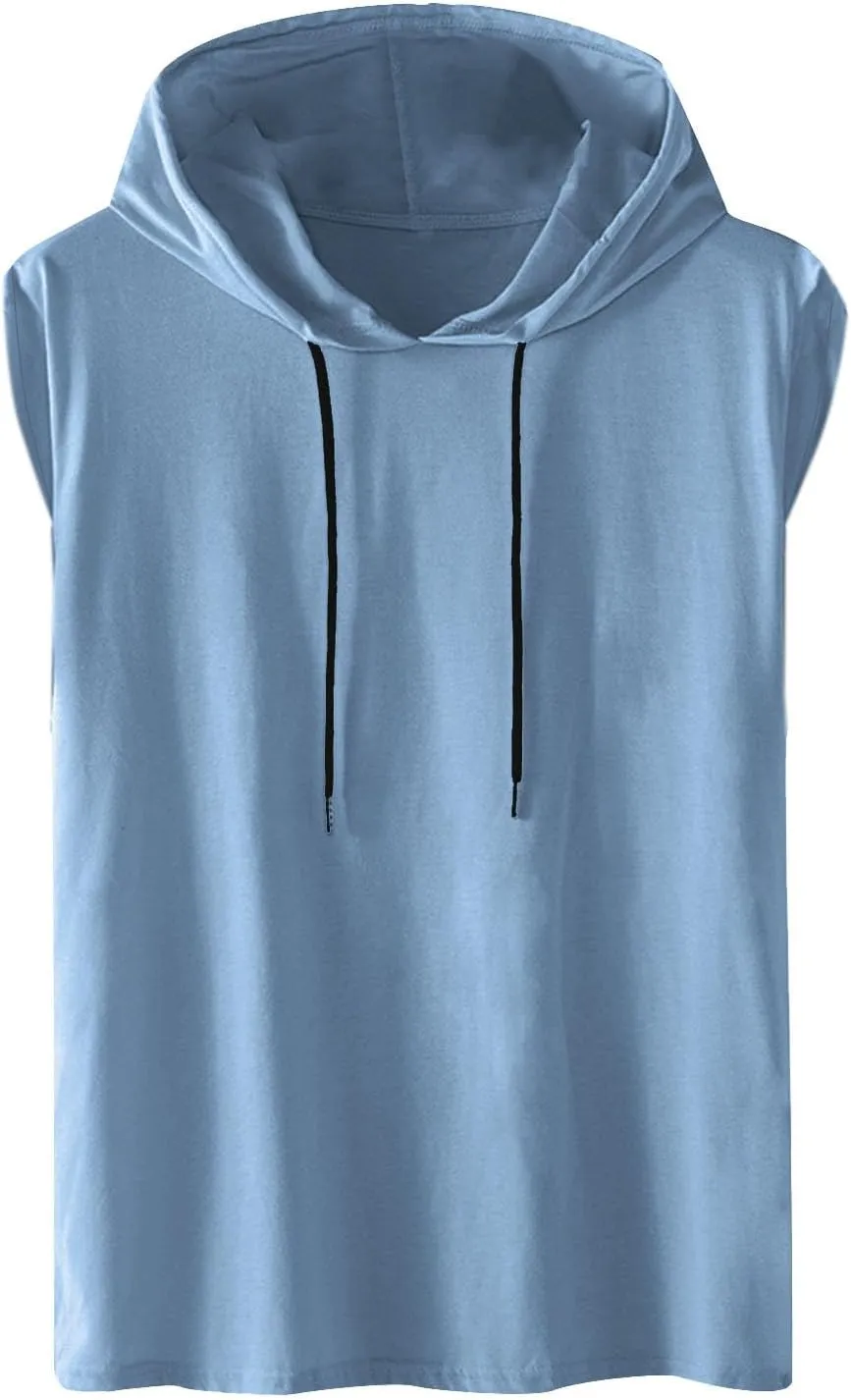 Mens Hooded Tank Tops Sleeveless Gym Hoodies Workout Cut Off Muscle Shirts Lightweight Casual Athletic Relax T-Shirts