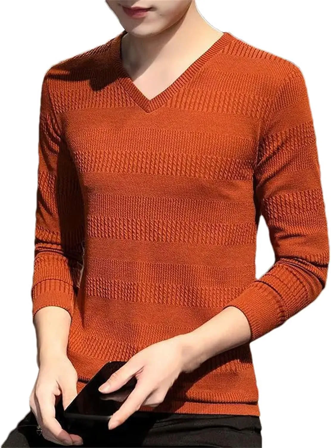 Men's Knit Sweater V Neck Pullovers Shirt Autumn Fashion Pullovers