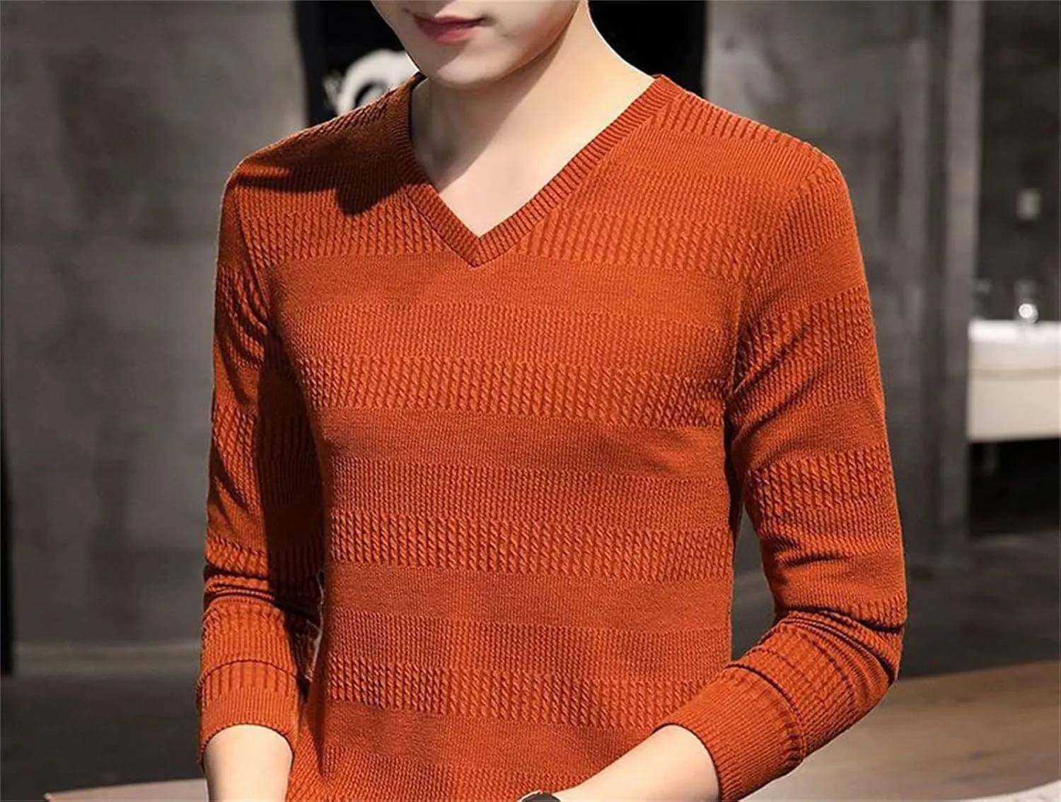 Men's Knit Sweater V Neck Pullovers Shirt Autumn Fashion Pullovers