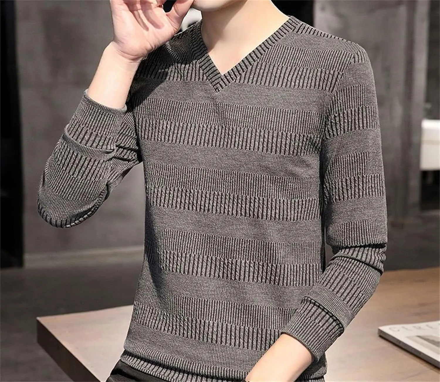 Men's Knit Sweater V Neck Pullovers Shirt Autumn Fashion Pullovers