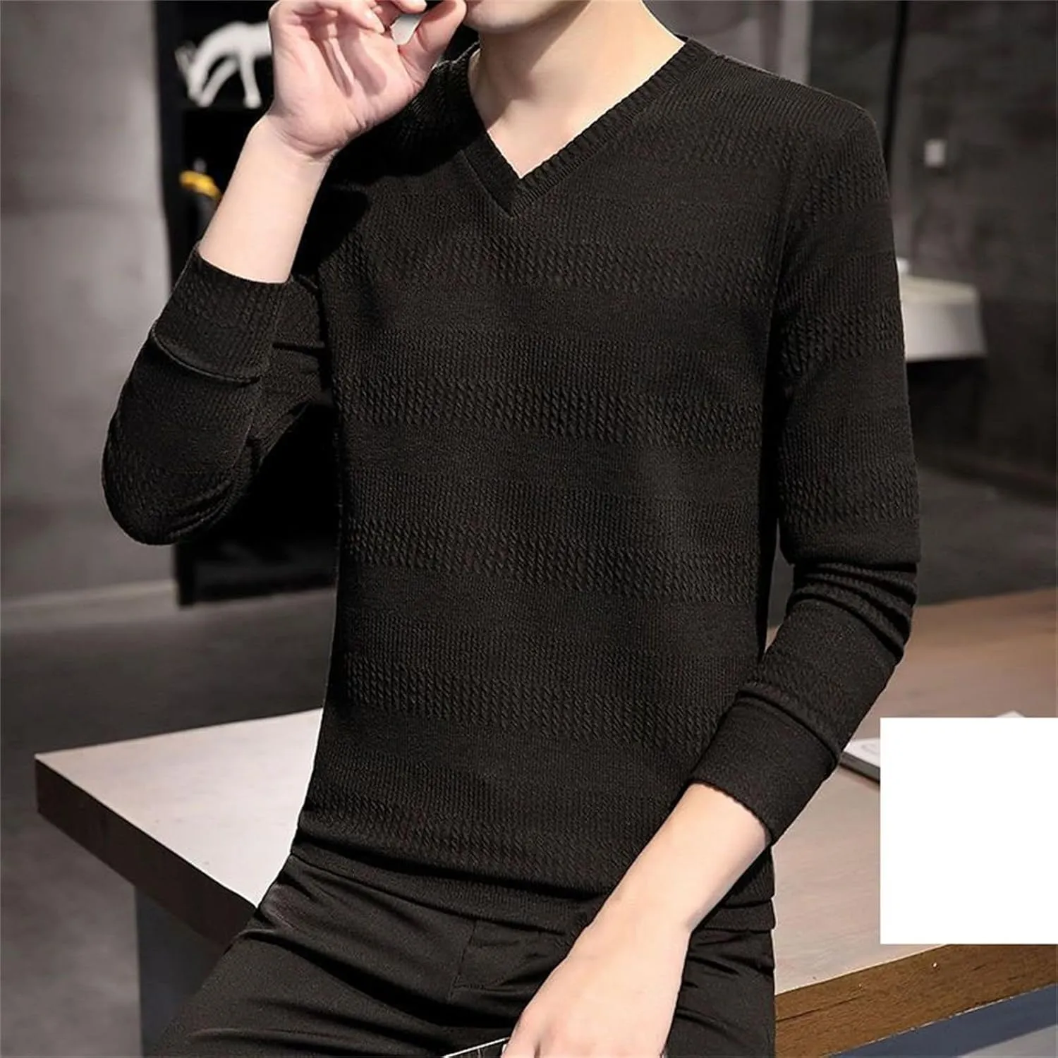 Men's Knit Sweater V Neck Pullovers Shirt Autumn Fashion Pullovers