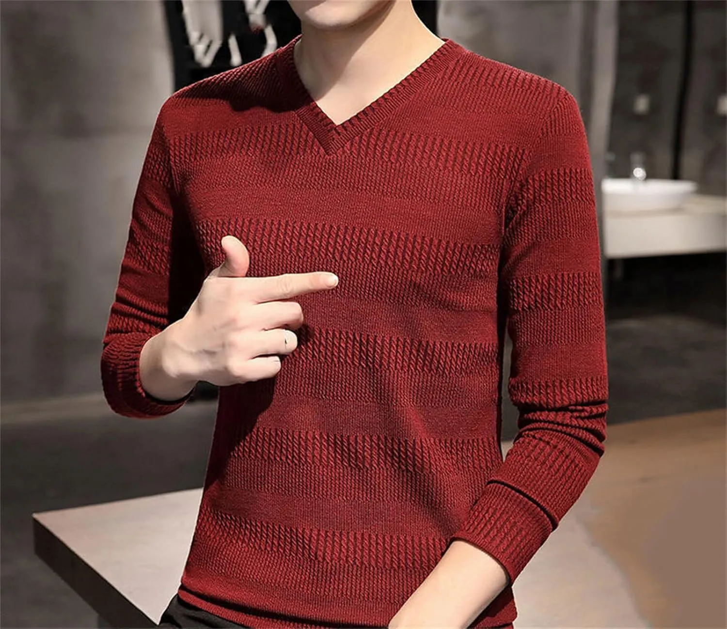 Men's Knit Sweater V Neck Pullovers Shirt Autumn Fashion Pullovers