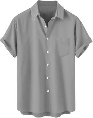 Mens Linen Shirts Mens Short Sleeve Button Down Shirts Summer Collared Beach T-Shirts Vacation Tops