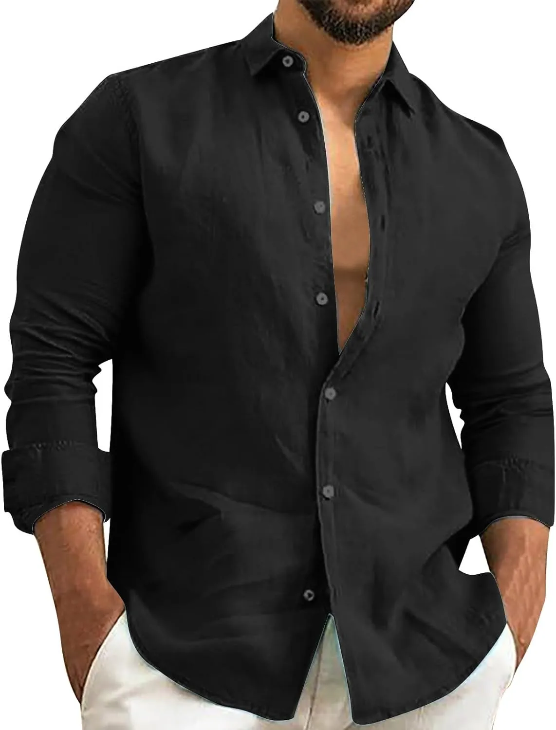 Men's Long Sleeve Button Down Dress Shirts Color Striped Business Casual Work Shirts Untucked Stretch Cuban Shirts