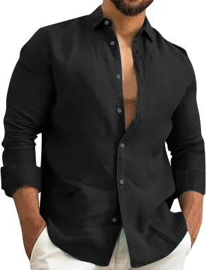 Men's Long Sleeve Button Down Dress Shirts Color Striped Business Casual Work Shirts Untucked Stretch Cuban Shirts