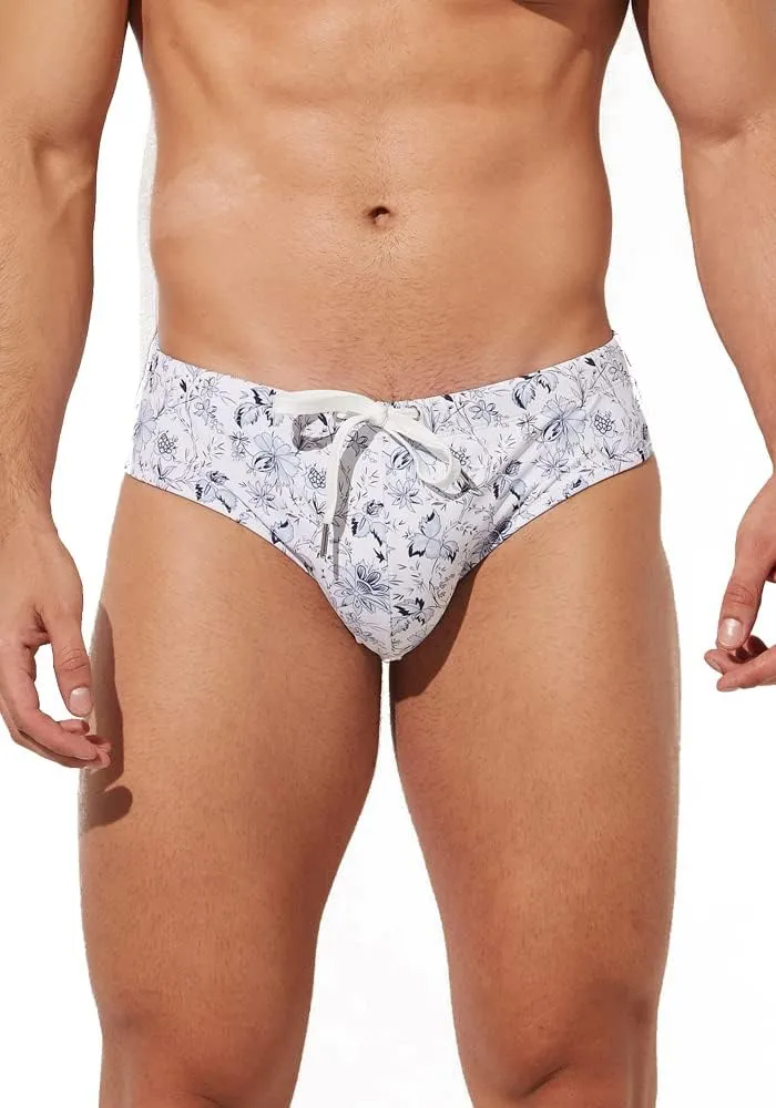 Mens Removable Pad Quick Dry Print Swim Briefs Adjustable Drawstring Surfing Short