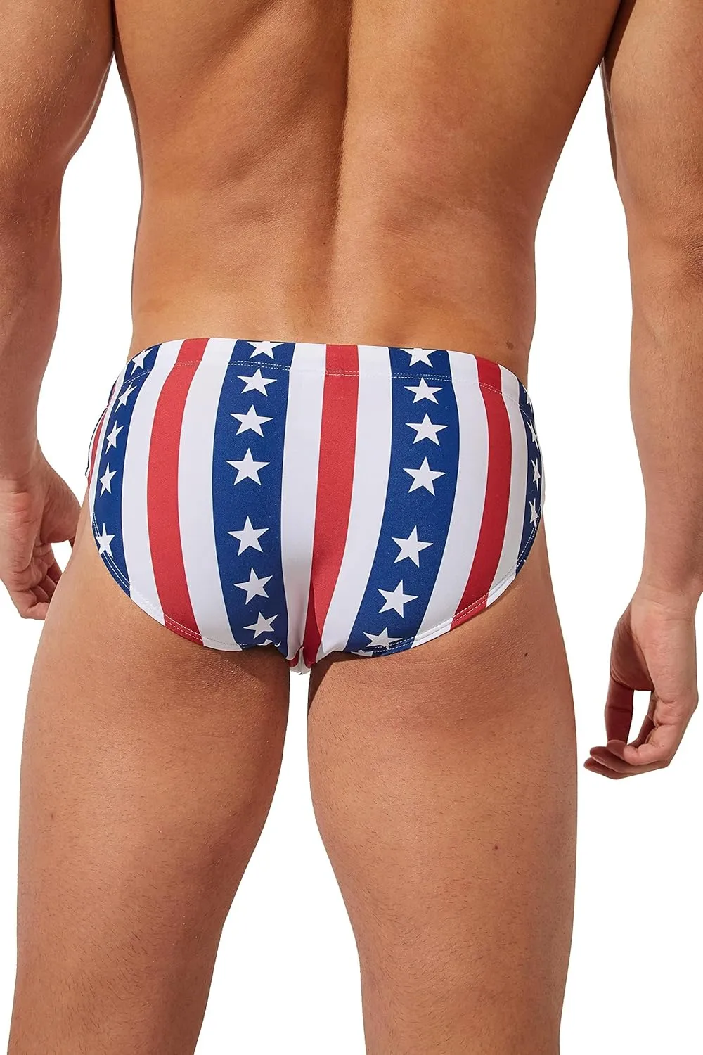 Mens Removable Pad Quick Dry Print Swim Briefs Adjustable Drawstring Surfing Short
