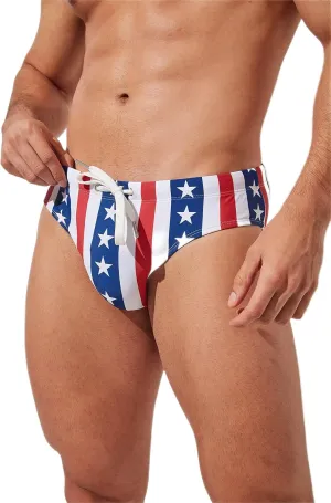 Mens Removable Pad Quick Dry Print Swim Briefs Adjustable Drawstring Surfing Short