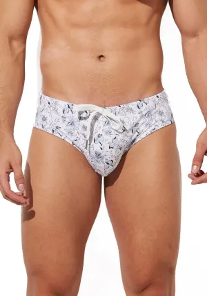 Mens Removable Pad Quick Dry Print Swim Briefs Adjustable Drawstring Surfing Short