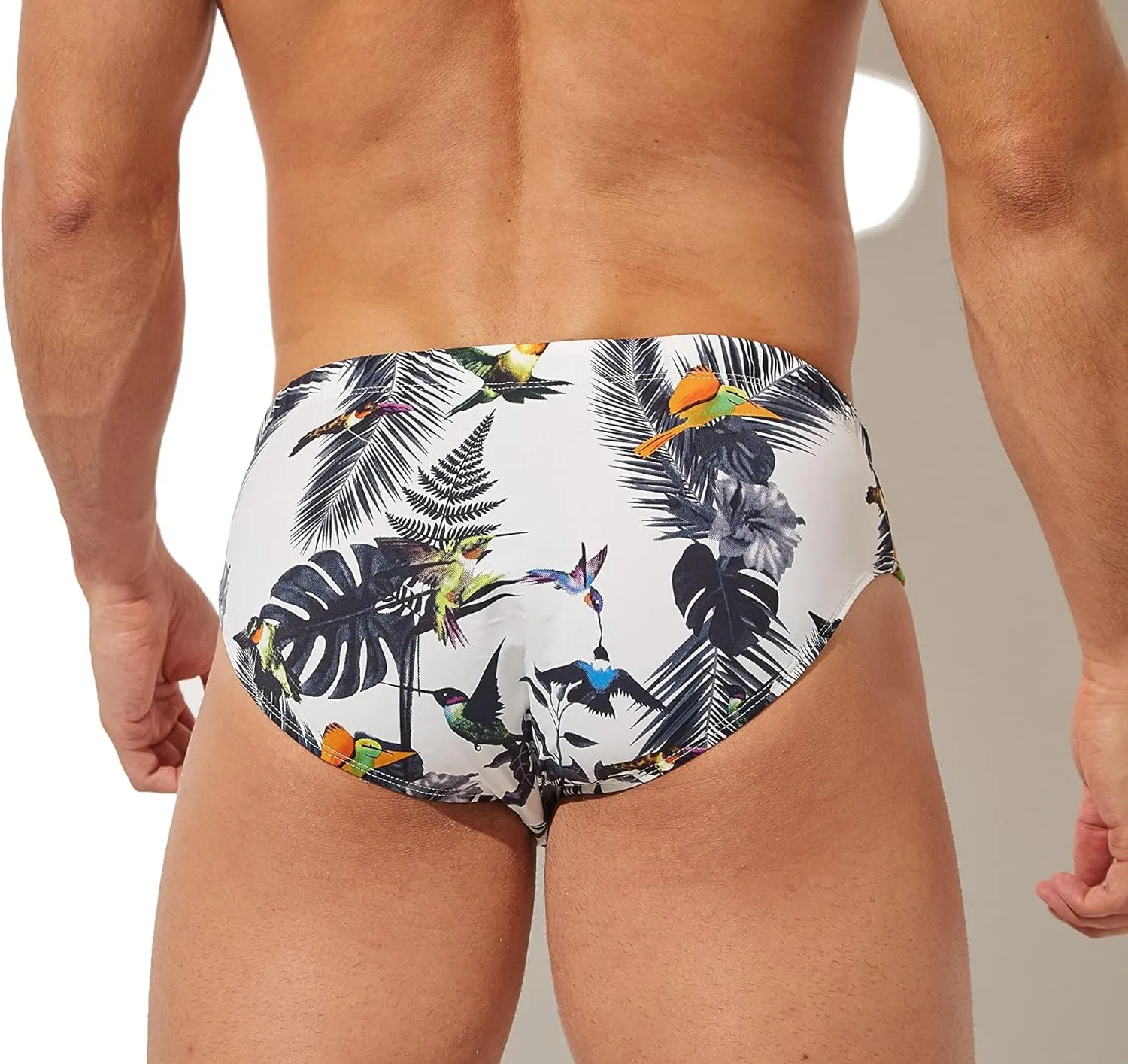 Mens Removable Pad Quick Dry Print Swim Briefs Adjustable Drawstring Surfing Short
