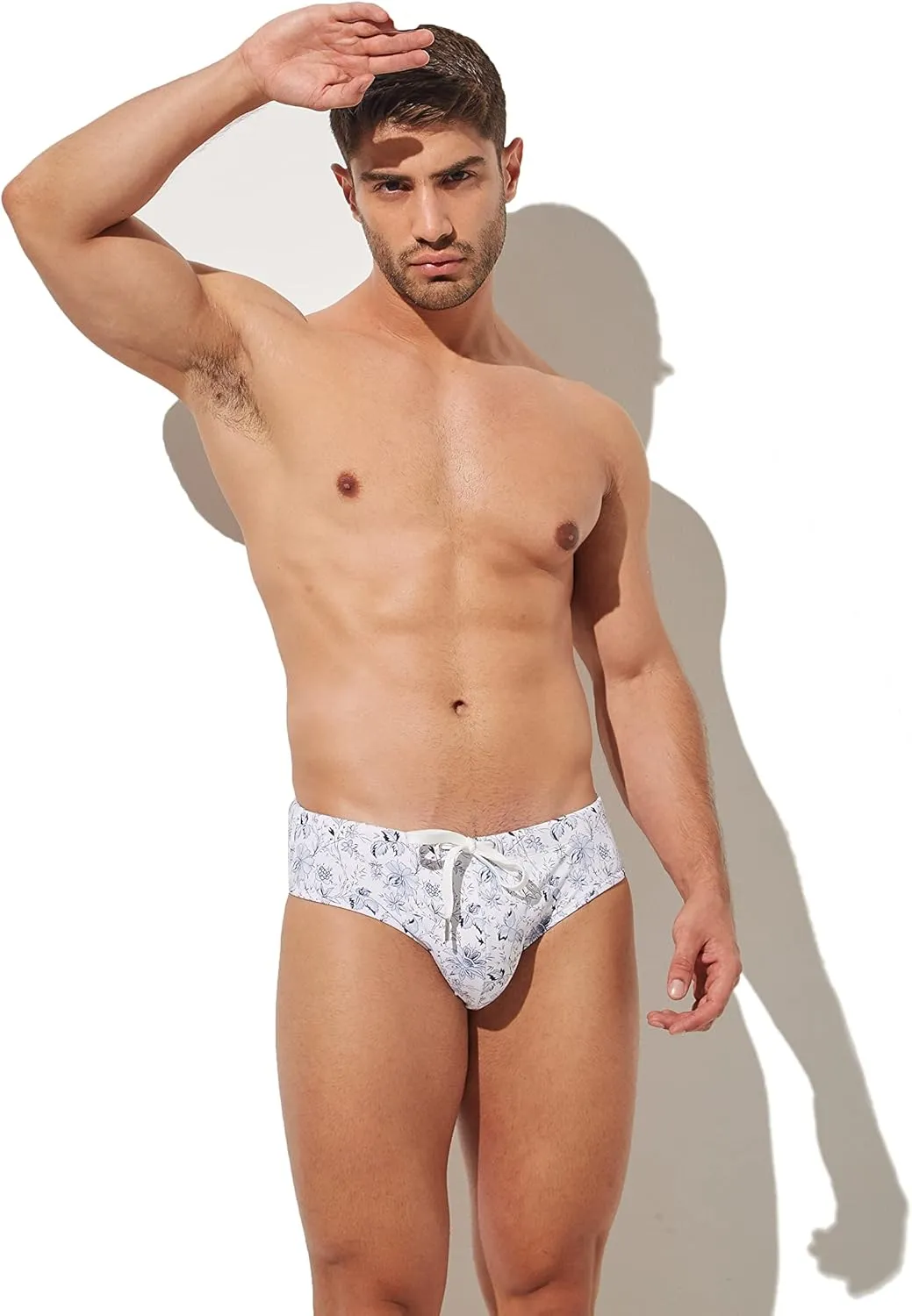Mens Removable Pad Quick Dry Print Swim Briefs Adjustable Drawstring Surfing Short
