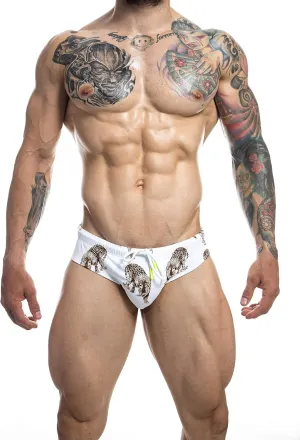 Mens Removable Pad Quick Dry Print Swim Briefs Adjustable Drawstring Surfing Short