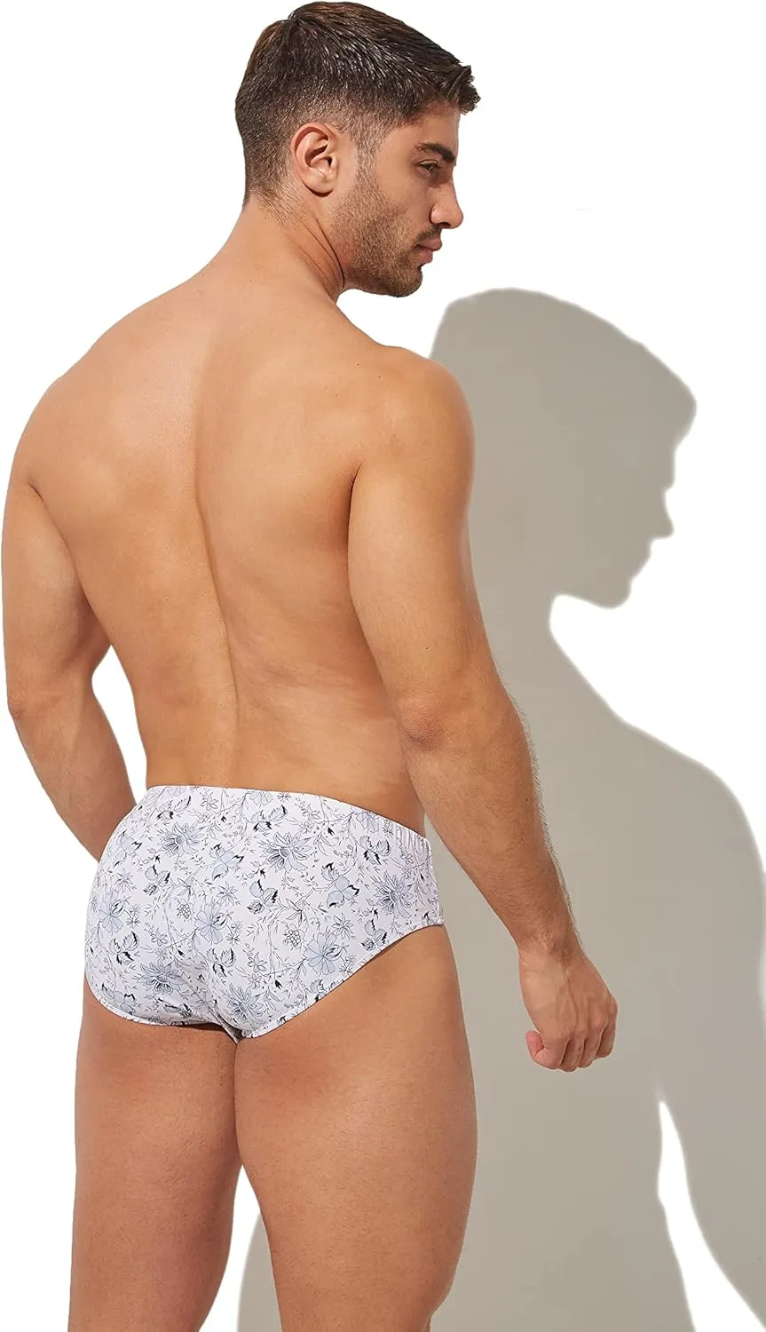 Mens Removable Pad Quick Dry Print Swim Briefs Adjustable Drawstring Surfing Short