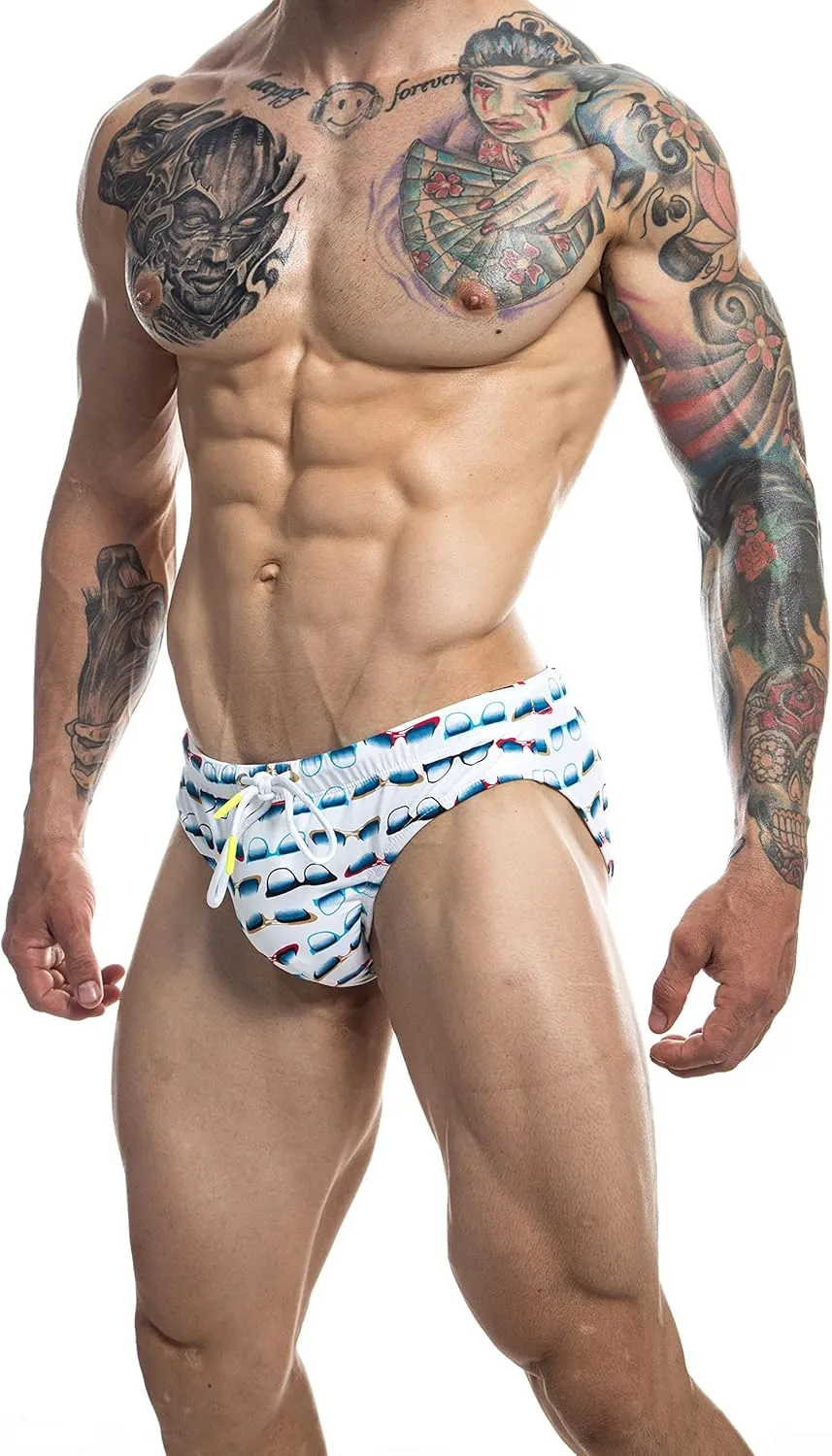 Mens Removable Pad Quick Dry Print Swim Briefs Adjustable Drawstring Surfing Short