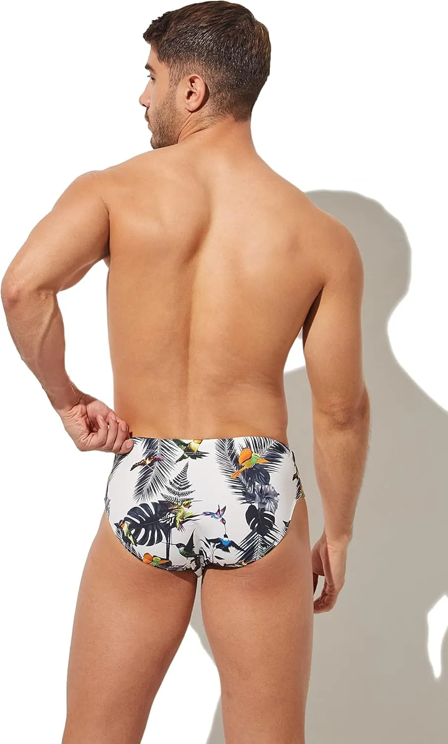 Mens Removable Pad Quick Dry Print Swim Briefs Adjustable Drawstring Surfing Short