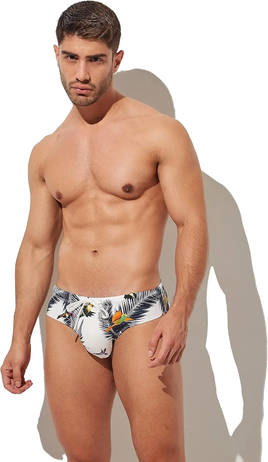 Mens Removable Pad Quick Dry Print Swim Briefs Adjustable Drawstring Surfing Short