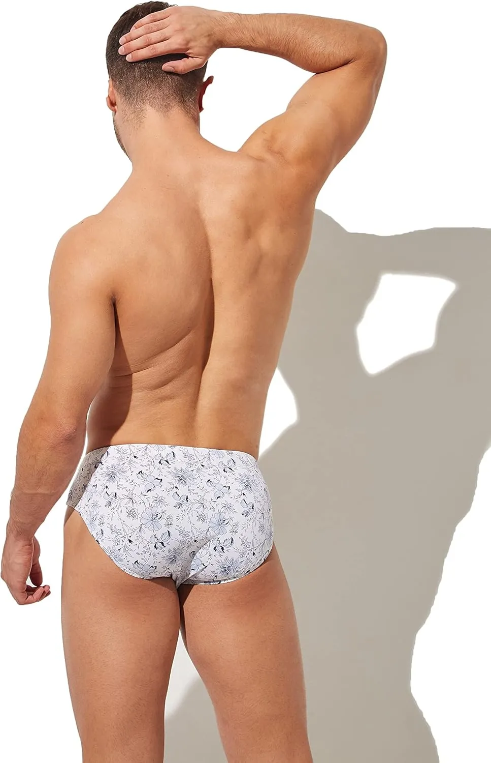 Mens Removable Pad Quick Dry Print Swim Briefs Adjustable Drawstring Surfing Short