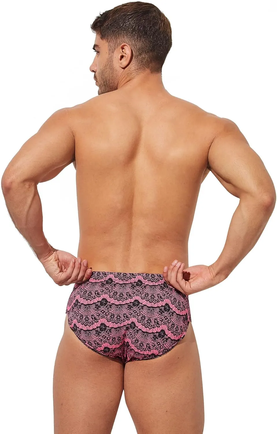 Mens Removable Pad Quick Dry Print Swim Briefs Adjustable Drawstring Surfing Short
