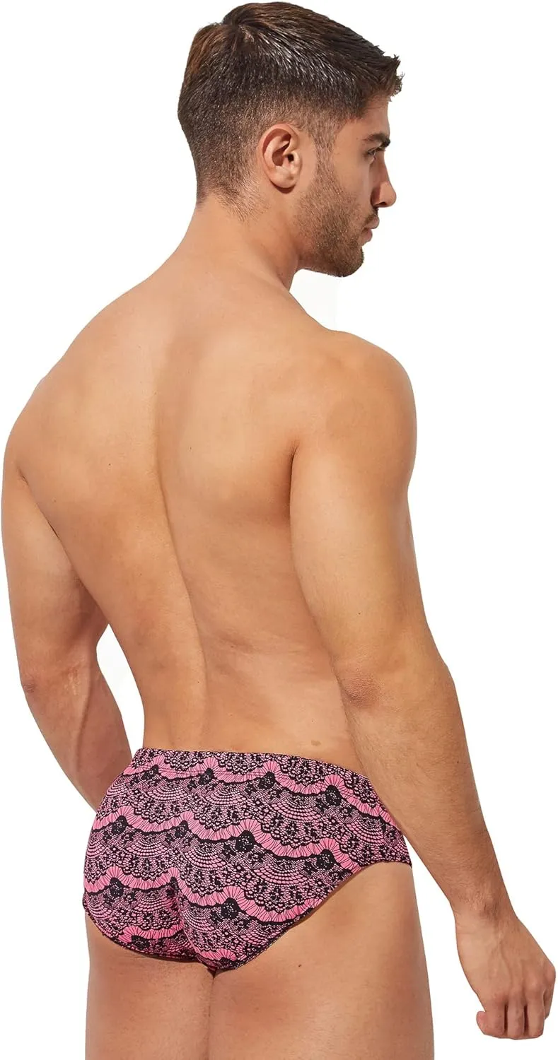 Mens Removable Pad Quick Dry Print Swim Briefs Adjustable Drawstring Surfing Short