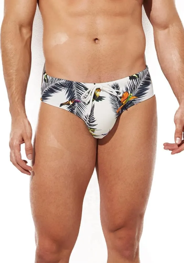 Mens Removable Pad Quick Dry Print Swim Briefs Adjustable Drawstring Surfing Short