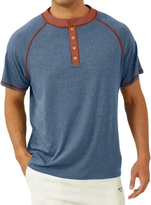 Mens Short Sleeve Henley Shirts Casual Button T-Shirts Basic Cotton Tee Shirts Summer Lightweight Tee Tops