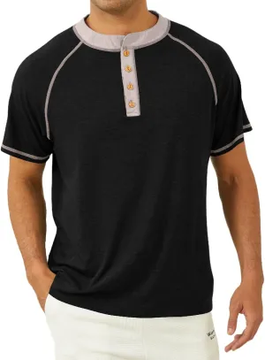 Mens Short Sleeve Henley Shirts Casual Button T-Shirts Basic Cotton Tee Shirts Summer Lightweight Tee Tops