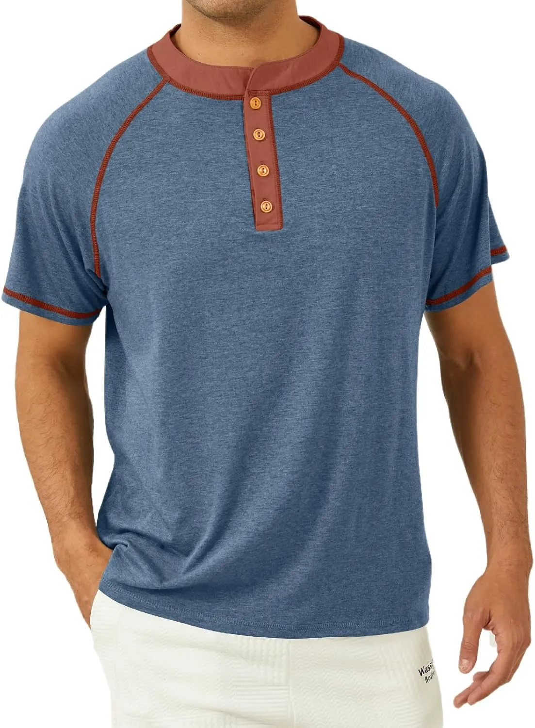Mens Short Sleeve Henley Shirts Casual Button T-Shirts Basic Cotton Tee Shirts Summer Lightweight Tee Tops