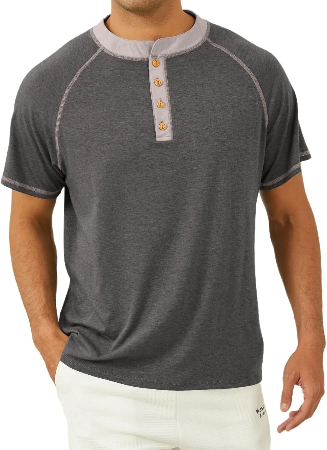 Mens Short Sleeve Henley Shirts Casual Button T-Shirts Basic Cotton Tee Shirts Summer Lightweight Tee Tops