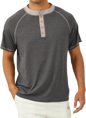Mens Short Sleeve Henley Shirts Casual Button T-Shirts Basic Cotton Tee Shirts Summer Lightweight Tee Tops