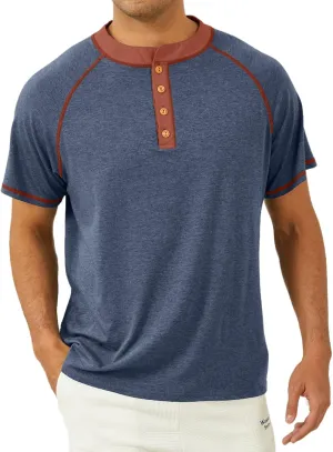 Mens Short Sleeve Henley Shirts Casual Button T-Shirts Basic Cotton Tee Shirts Summer Lightweight Tee Tops